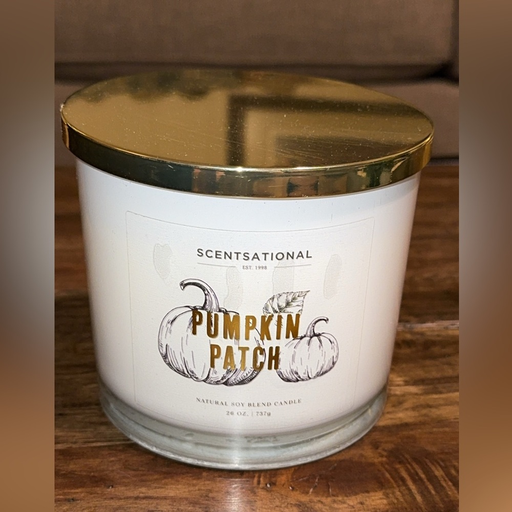 NWT Scentsational Pumpkin Patch 3 Wick Candle in Glass Jar & Lid Made in USA